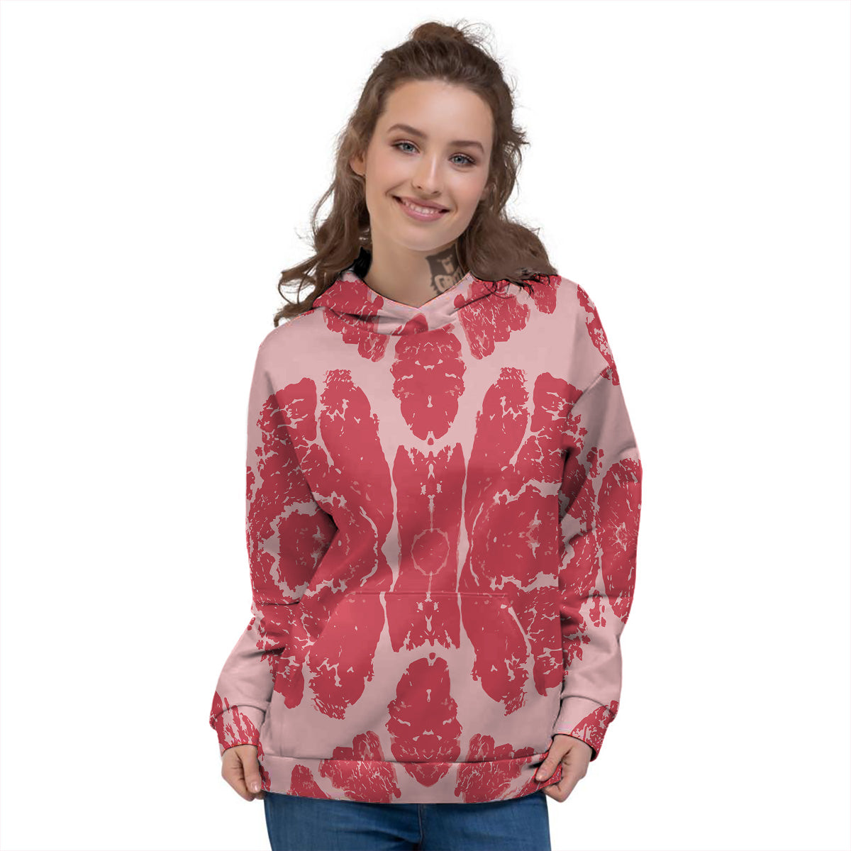 Beef Texture Print Pattern Women's Hoodie-grizzshop