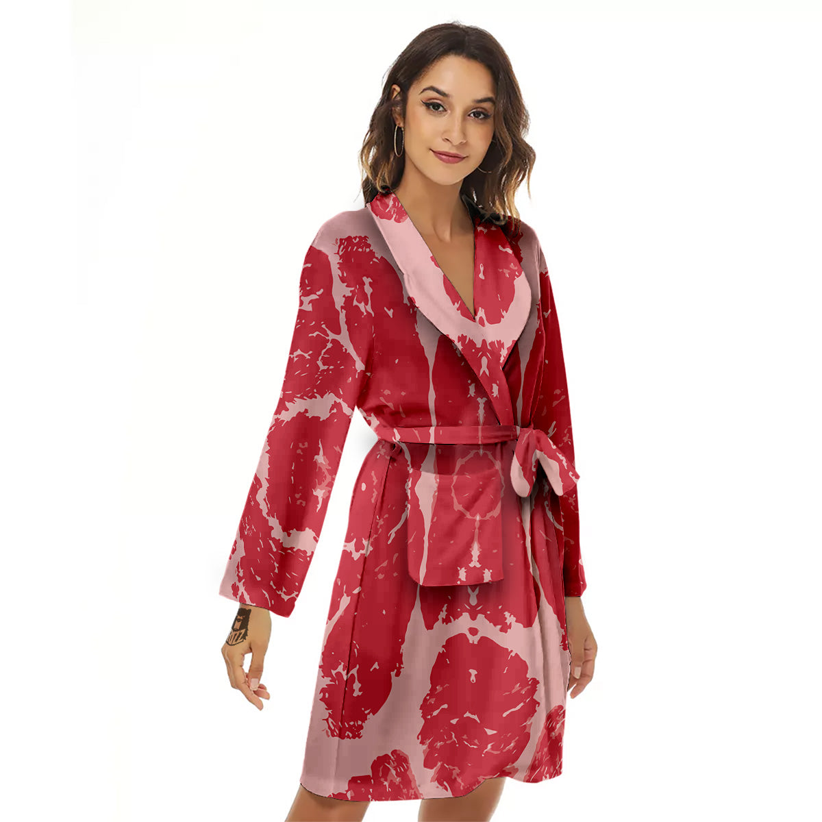 Beef Texture Print Pattern Women's Robe-grizzshop
