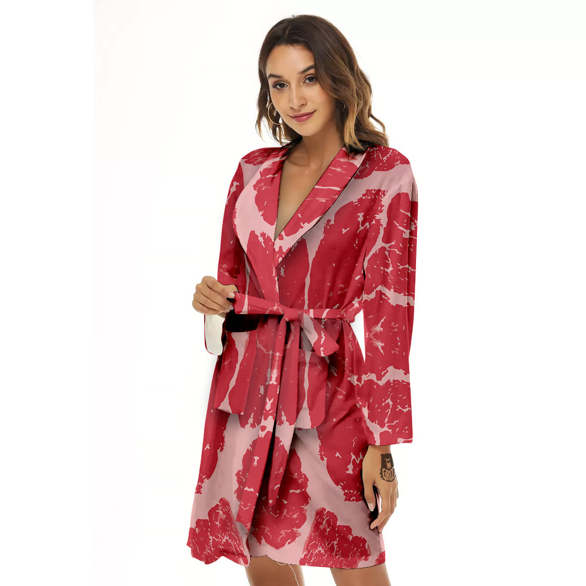 Beef Texture Print Pattern Women's Robe-grizzshop