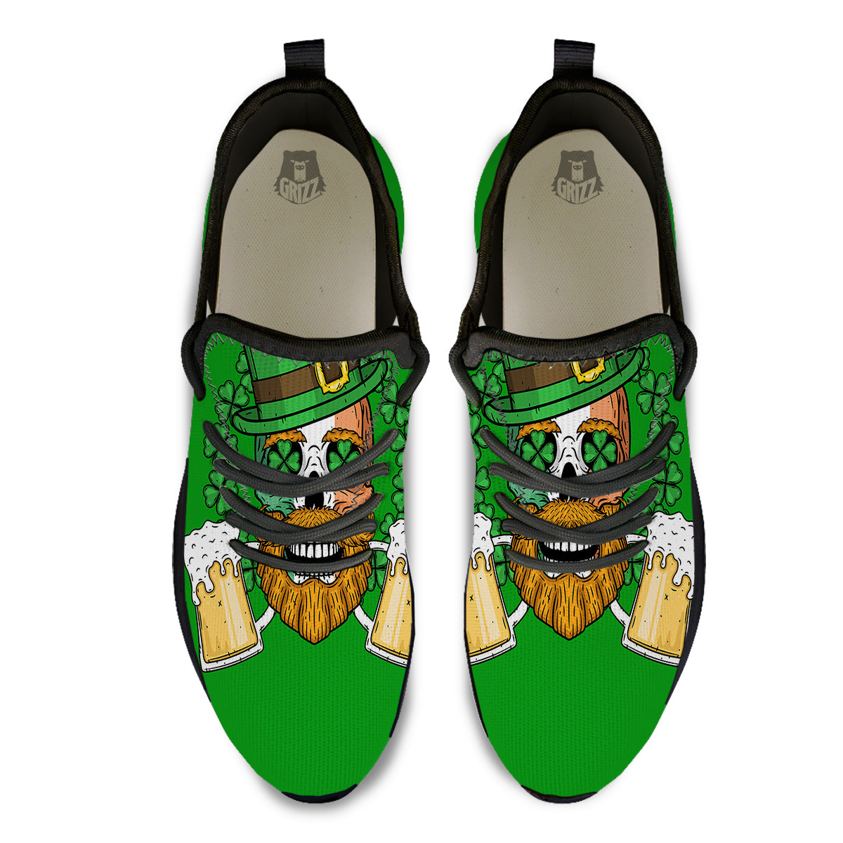 Beer And Clover St. Patrick's Day Print Black Athletic Shoes-grizzshop