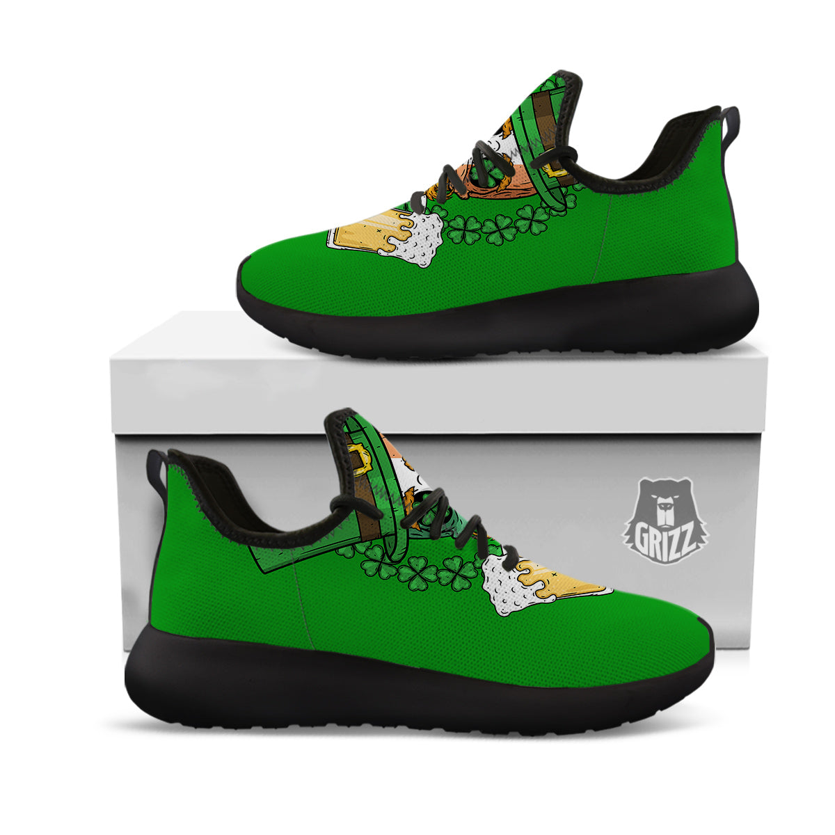 Beer And Clover St. Patrick's Day Print Black Athletic Shoes-grizzshop