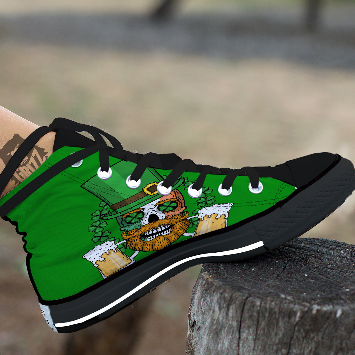 Beer And Clover St. Patrick's Day Print Black High Top Shoes-grizzshop