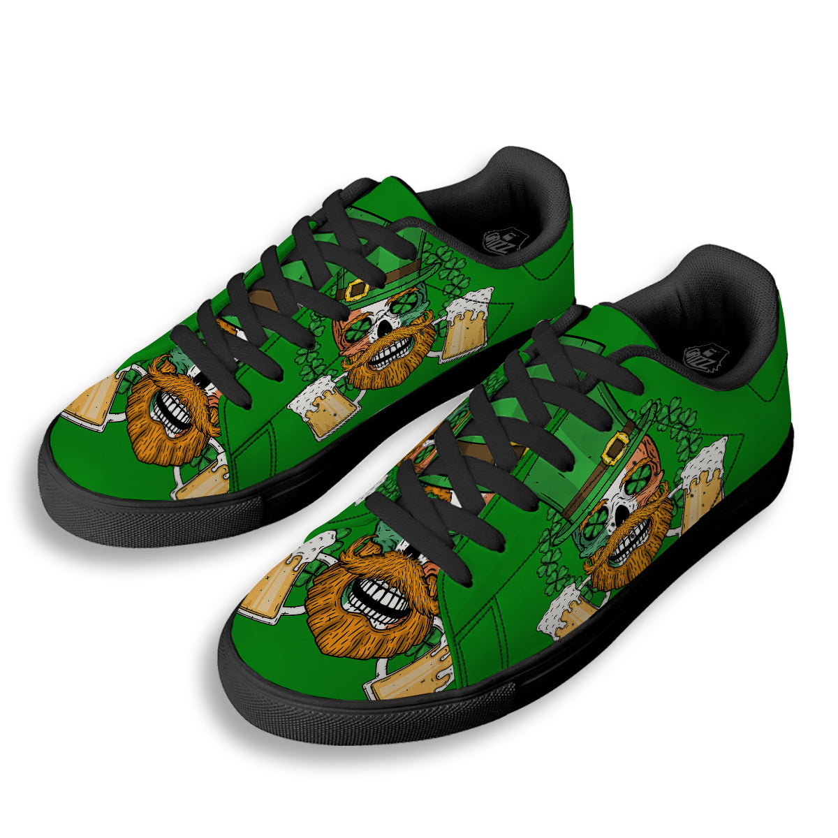 Beer And Clover St. Patrick's Day Print Black Low Top Sneakers-grizzshop