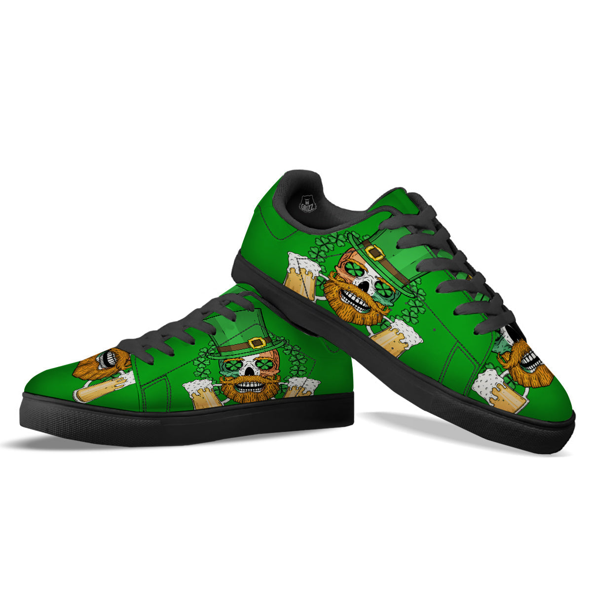 Beer And Clover St. Patrick's Day Print Black Low Top Sneakers-grizzshop