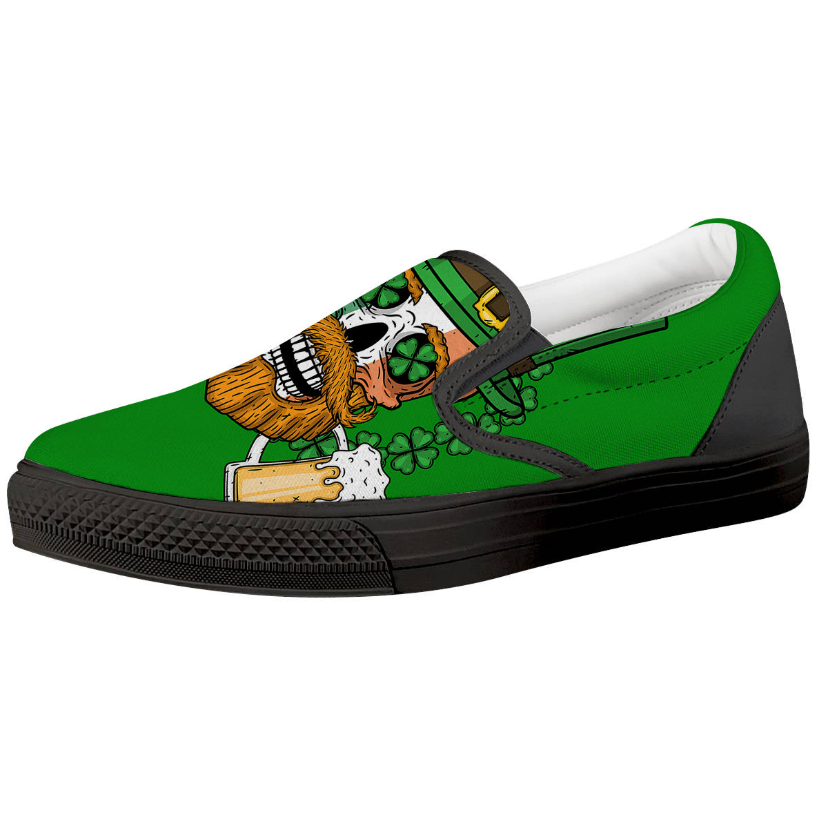 Beer And Clover St. Patrick's Day Print Black Slip On Shoes-grizzshop