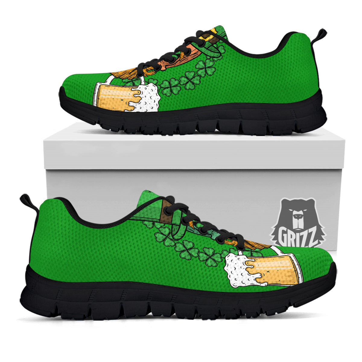 Beer And Clover St. Patrick's Day Print Black Sneaker-grizzshop