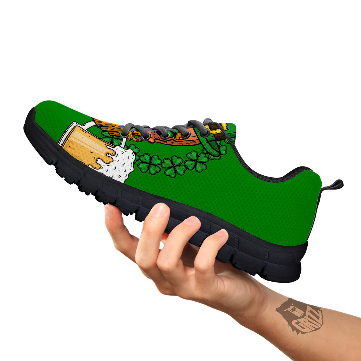 Beer And Clover St. Patrick's Day Print Black Sneaker-grizzshop