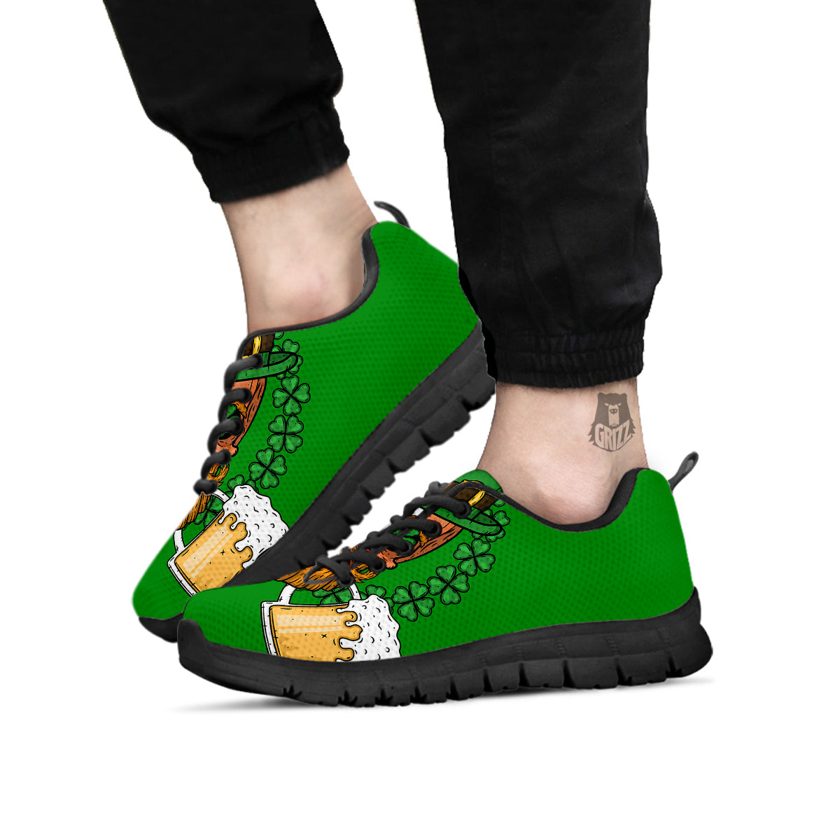 Beer And Clover St. Patrick's Day Print Black Sneaker-grizzshop