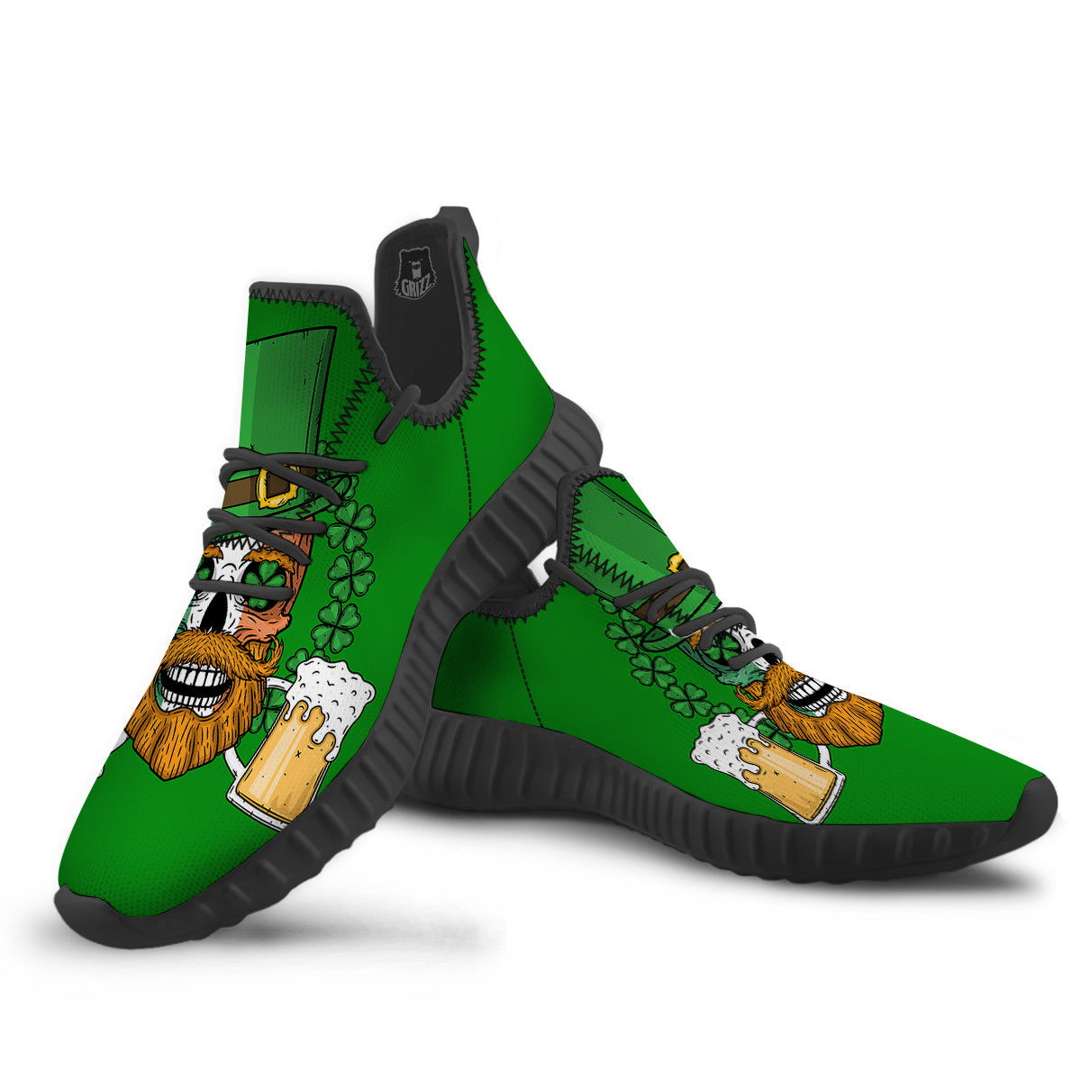 Beer And Clover St. Patrick's Day Print Black Walking Shoes-grizzshop