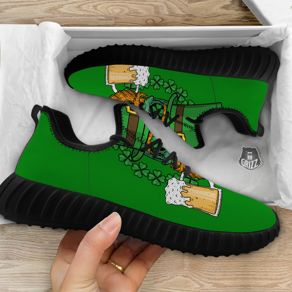 Beer And Clover St. Patrick's Day Print Black Walking Shoes-grizzshop