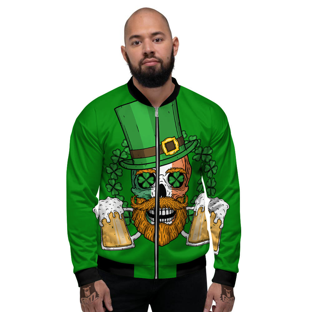 Beer And Clover St. Patrick's Day Print Men's Bomber Jacket-grizzshop