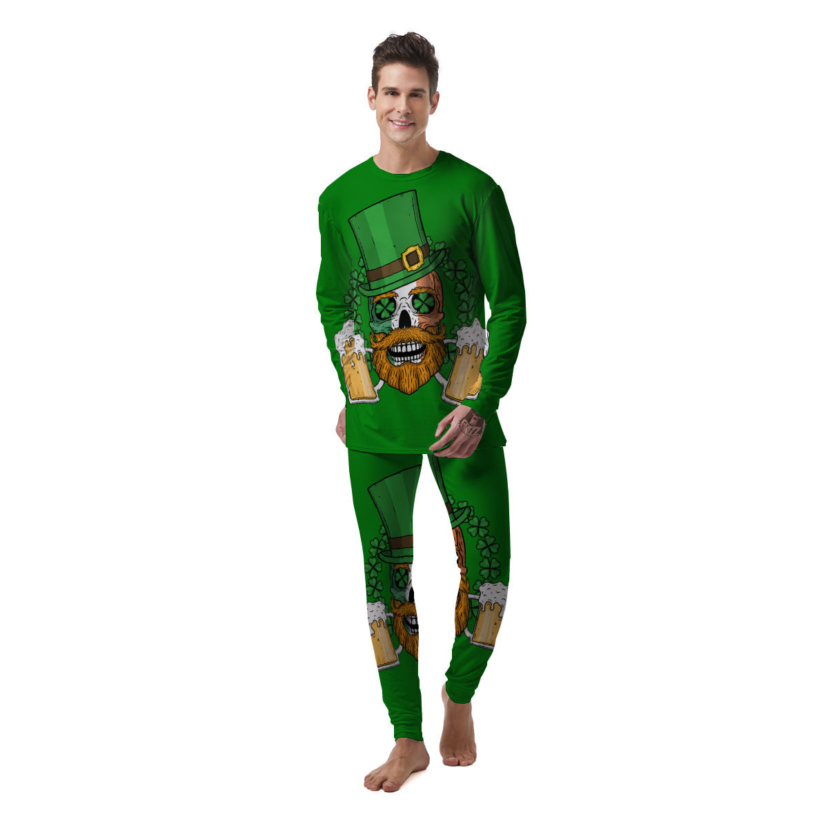 Beer And Clover St. Patrick's Day Print Men's Pajamas-grizzshop