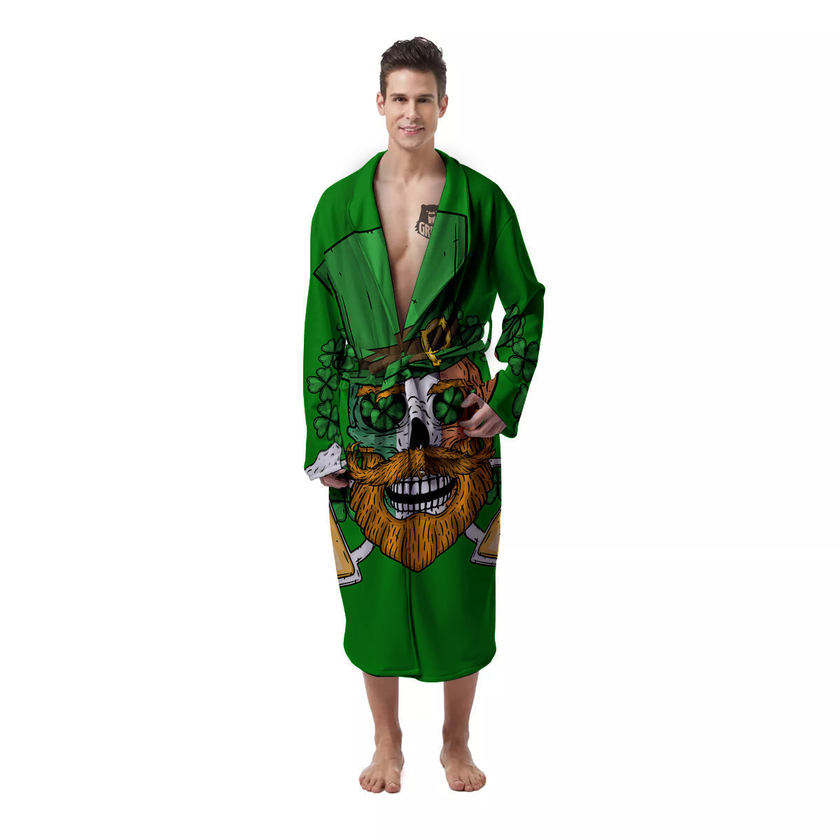 Beer And Clover St. Patrick's Day Print Men's Robe-grizzshop