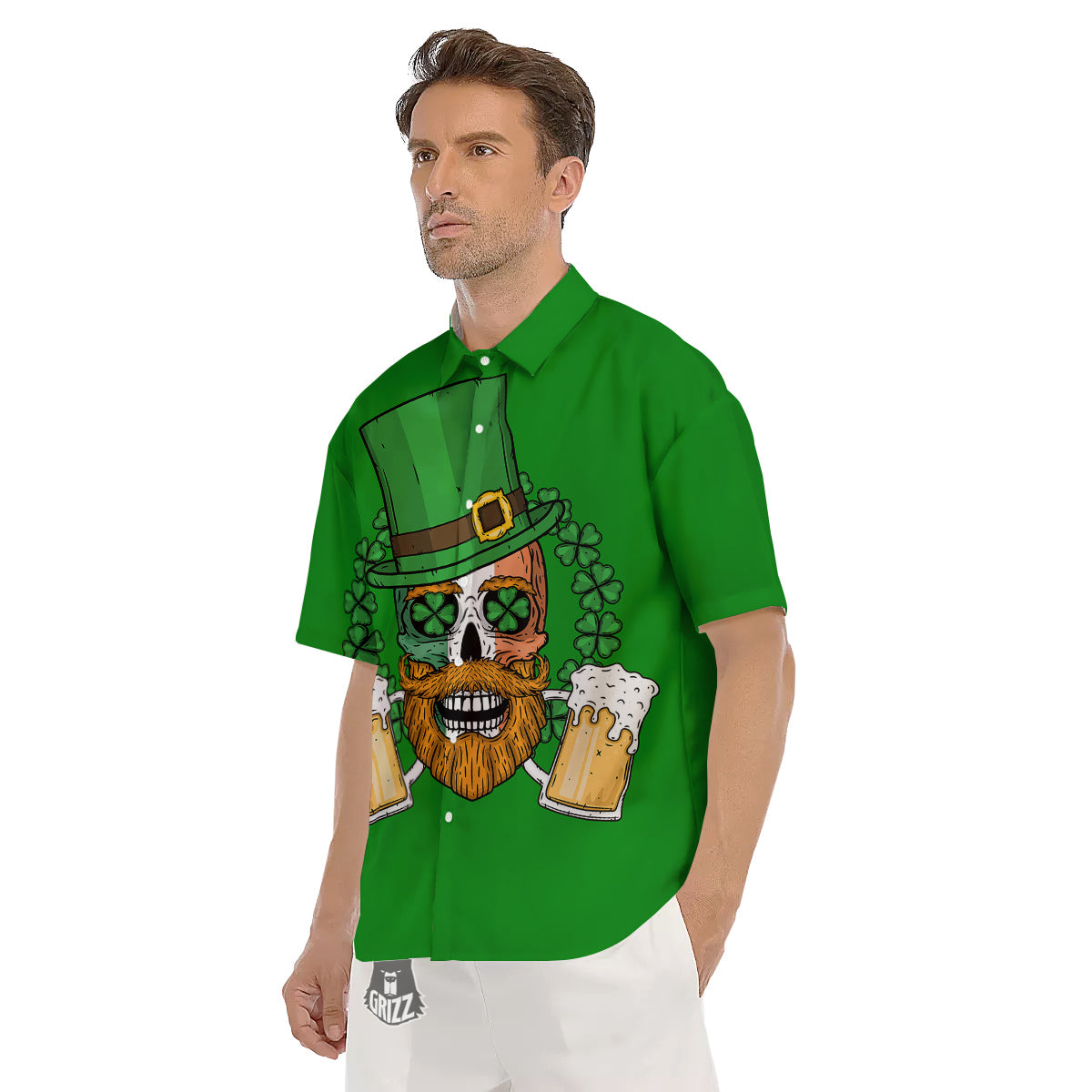 Beer And Clover St. Patrick's Day Print Men's Short Sleeve Shirts-grizzshop