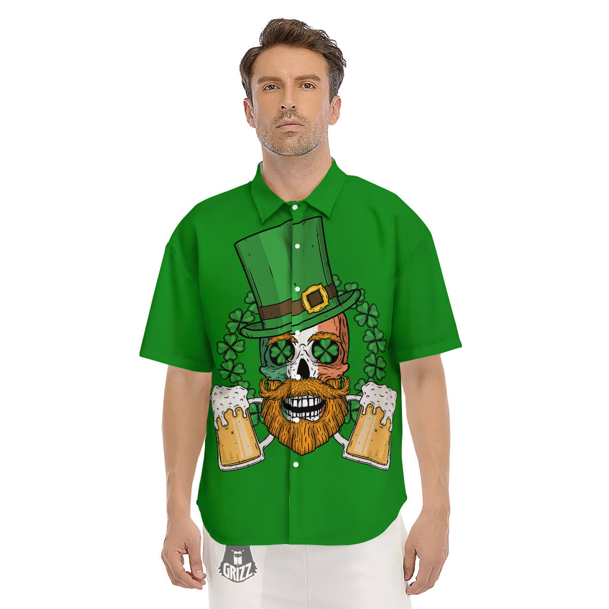 Beer And Clover St. Patrick's Day Print Men's Short Sleeve Shirts-grizzshop