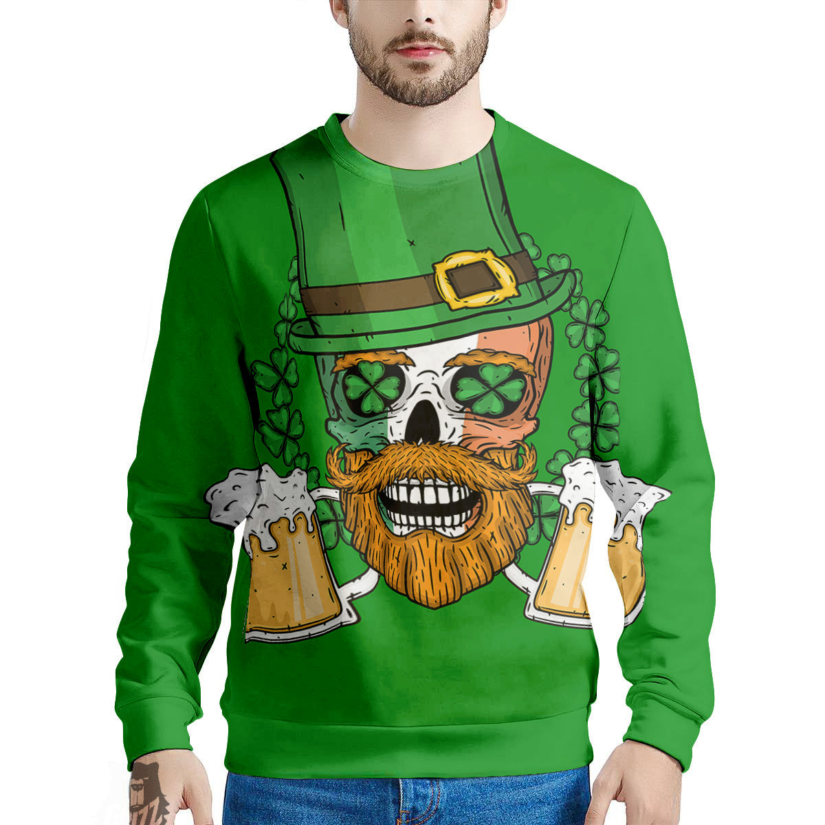 Beer And Clover St. Patrick's Day Print Men's Sweatshirt-grizzshop