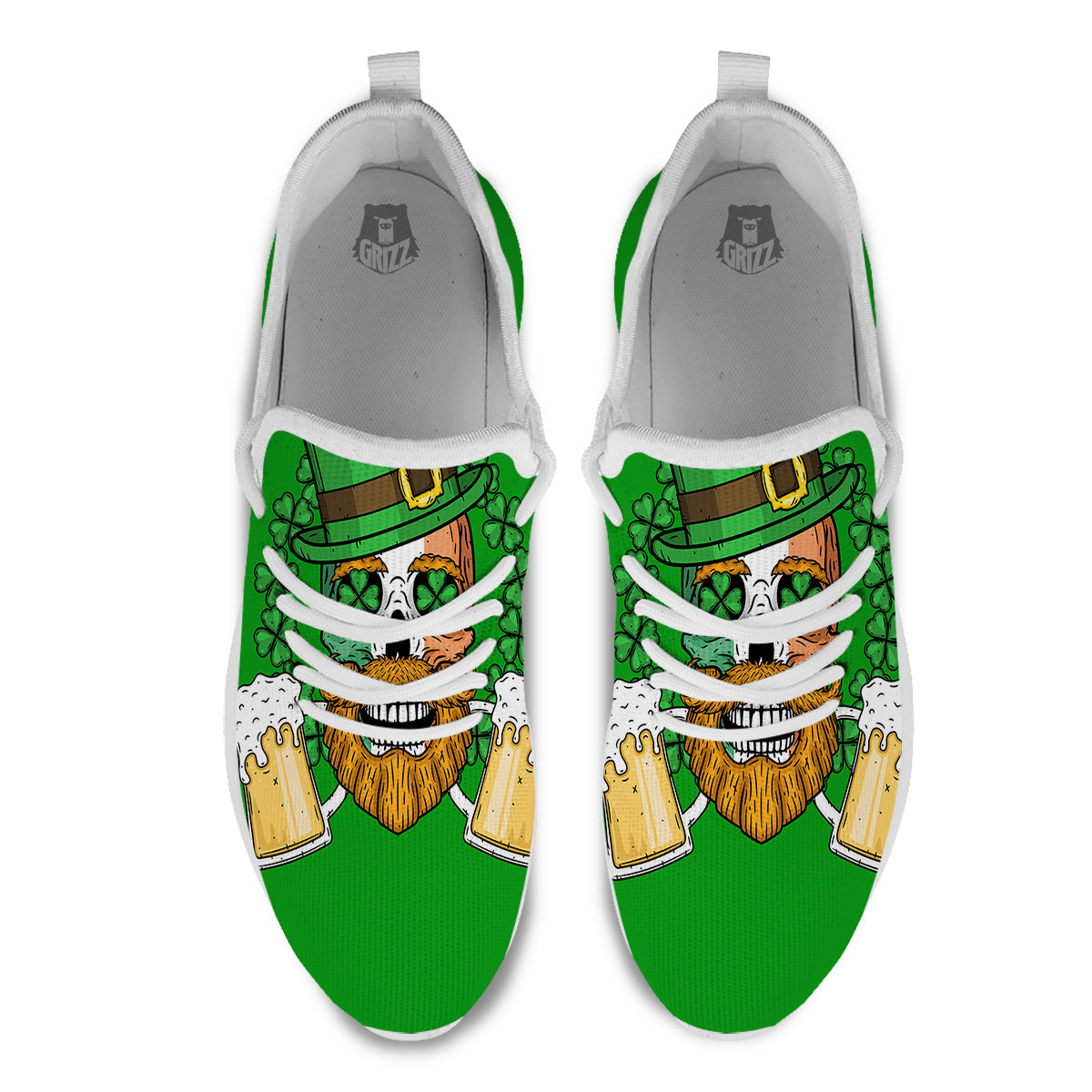 Beer And Clover St. Patrick's Day Print White Athletic Shoes-grizzshop