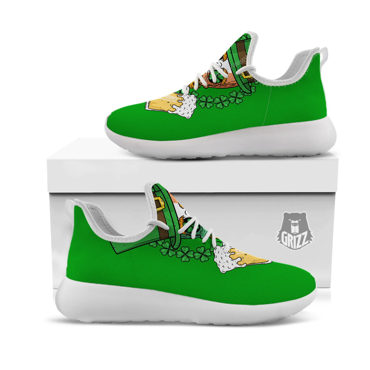 Beer And Clover St. Patrick's Day Print White Athletic Shoes-grizzshop