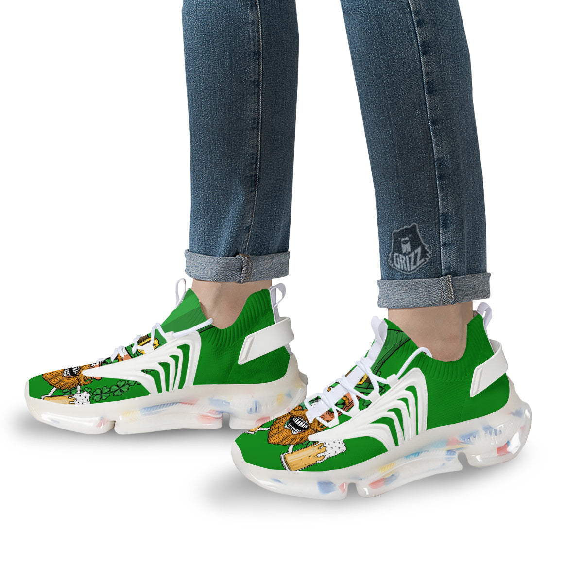 Beer And Clover St. Patrick's Day Print White Gym Shoes-grizzshop