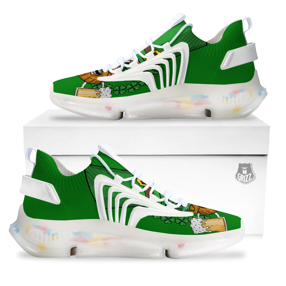 Beer And Clover St. Patrick's Day Print White Gym Shoes-grizzshop