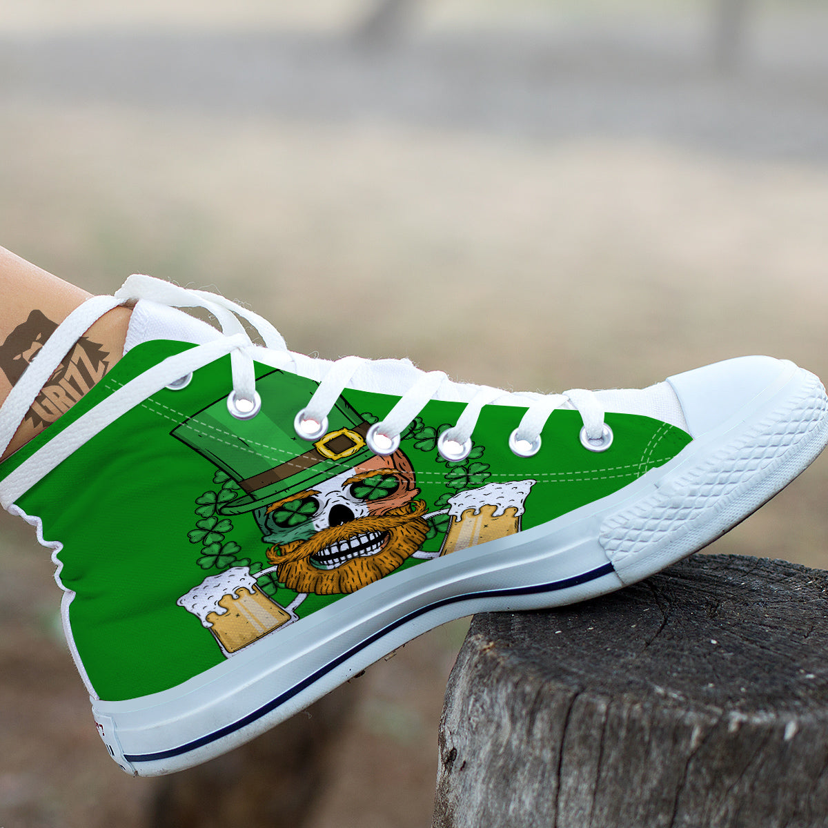 Beer And Clover St. Patrick's Day Print White High Top Shoes-grizzshop