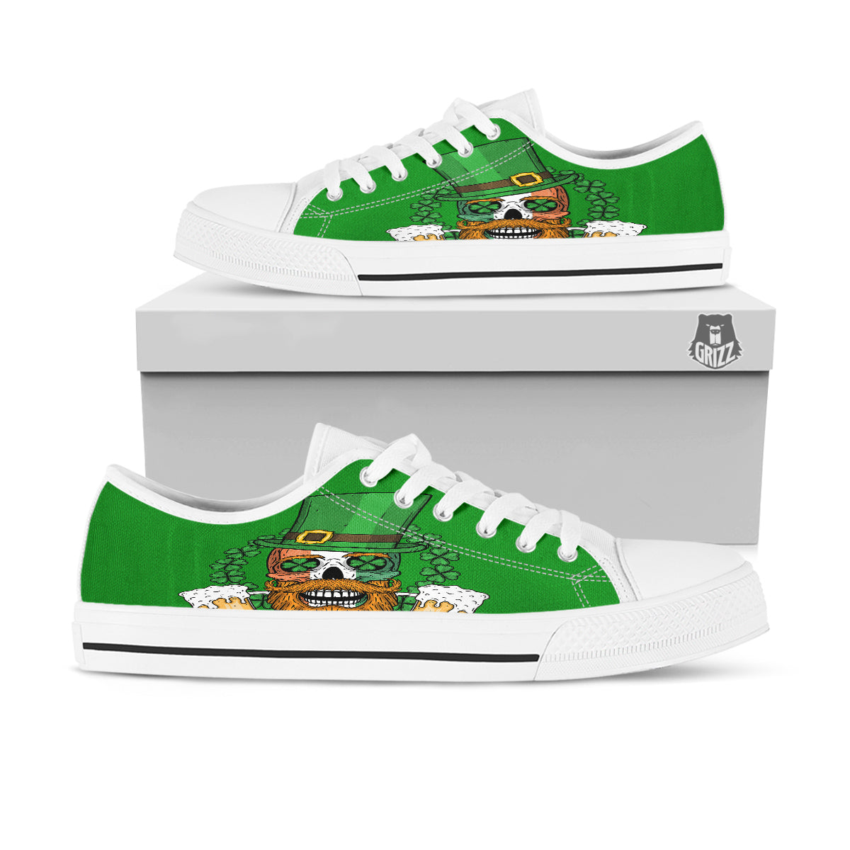 Beer And Clover St. Patrick's Day Print White Low Top Shoes-grizzshop