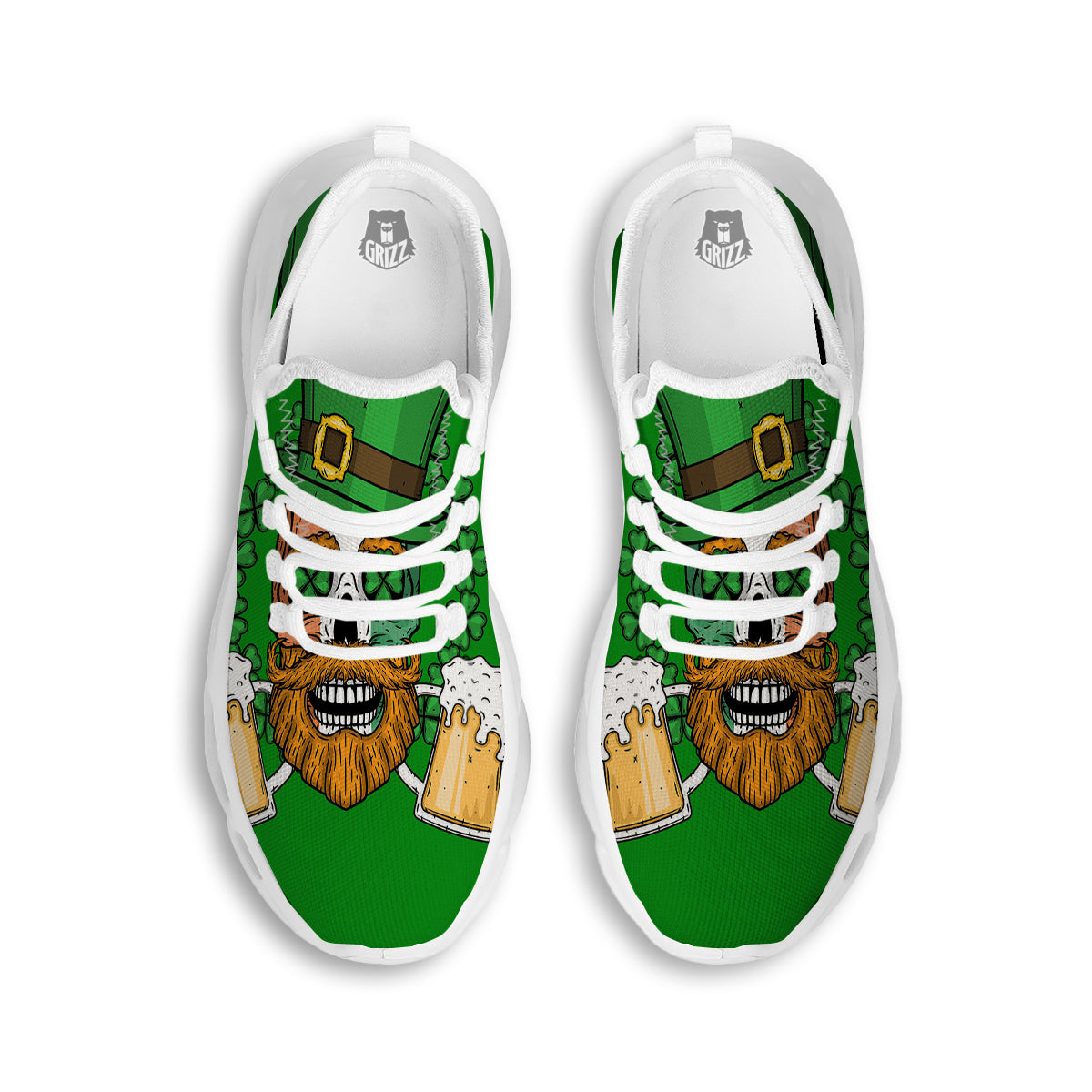 Beer And Clover St. Patrick's Day Print White Running Shoes-grizzshop