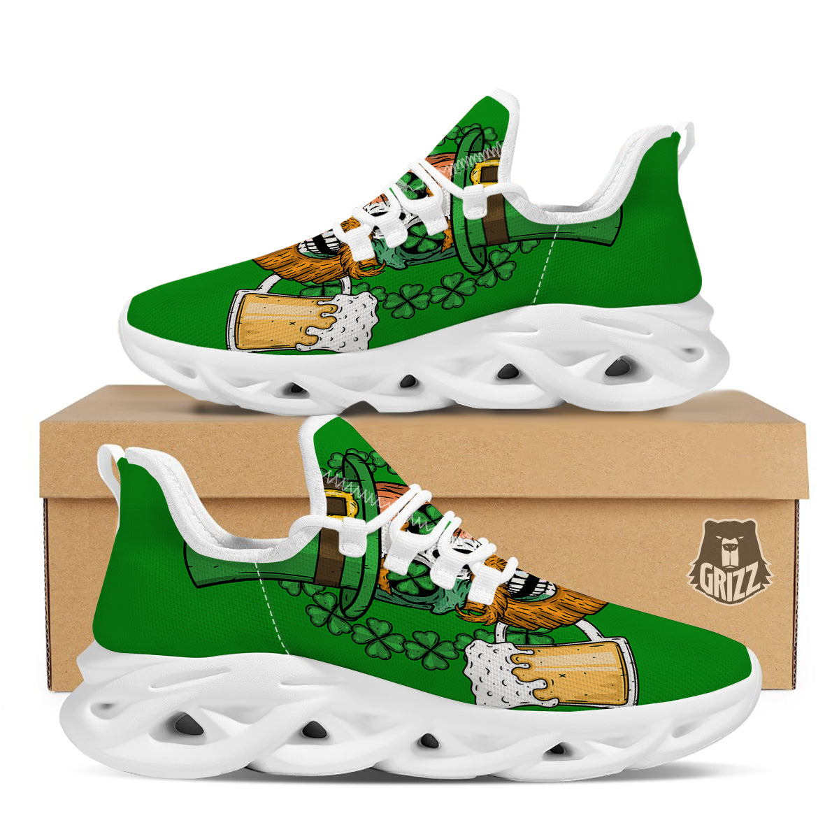 Beer And Clover St. Patrick's Day Print White Running Shoes-grizzshop