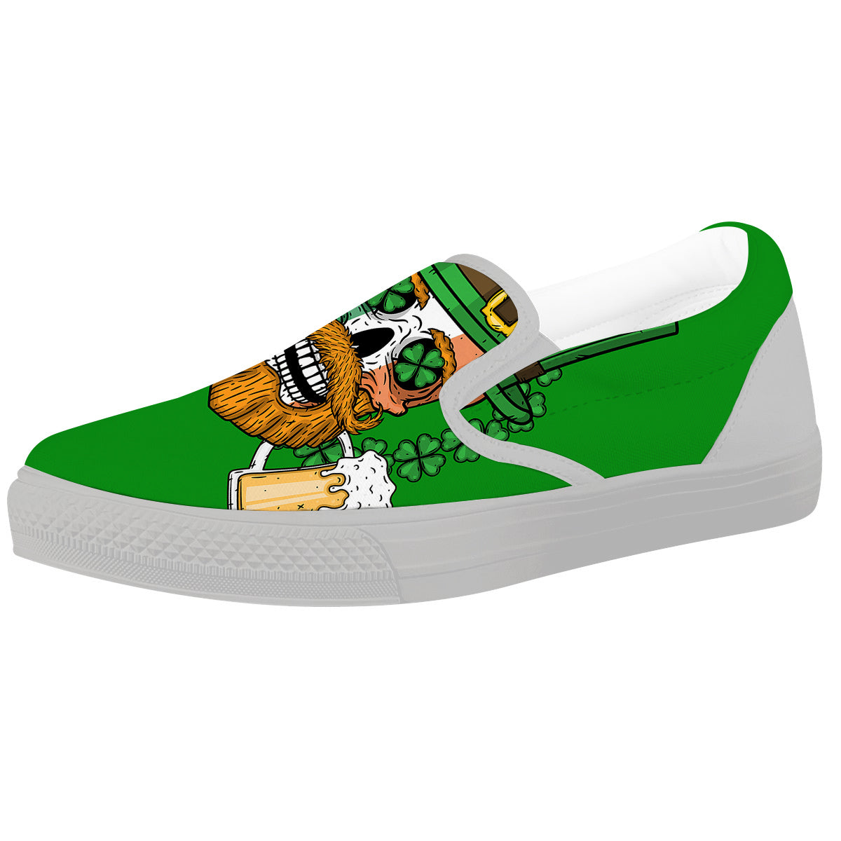 Beer And Clover St. Patrick's Day Print White Slip On Shoes-grizzshop