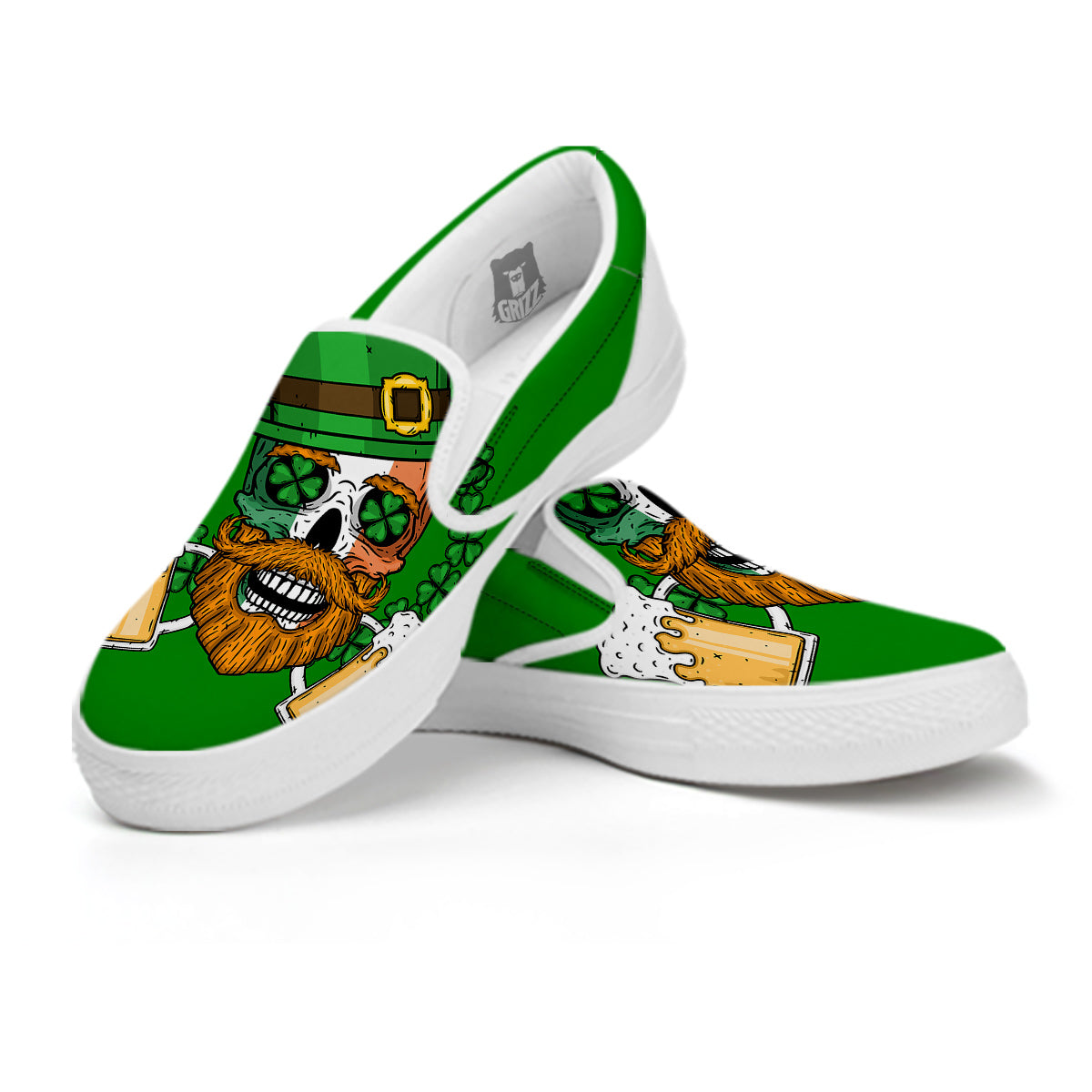 Beer And Clover St. Patrick's Day Print White Slip On Shoes-grizzshop