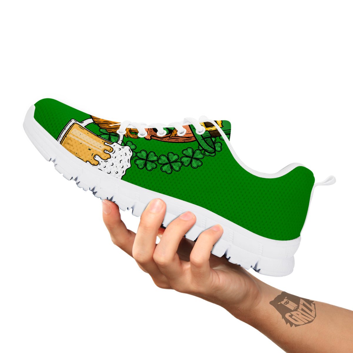 Beer And Clover St. Patrick's Day Print White Sneaker-grizzshop