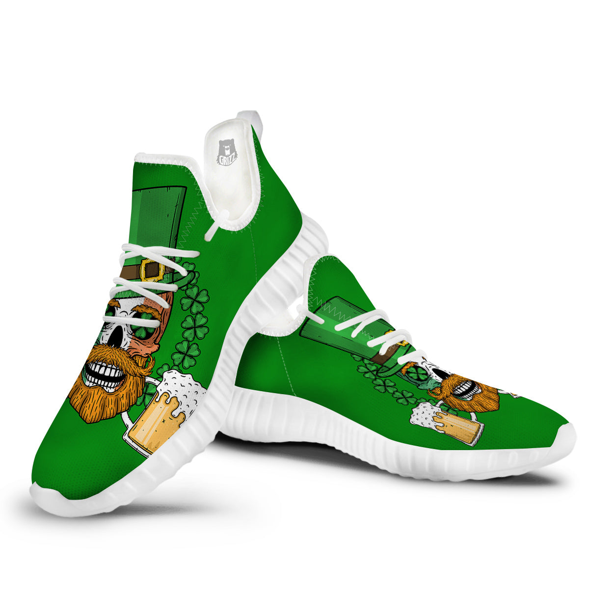 Beer And Clover St. Patrick's Day Print White Walking Shoes-grizzshop