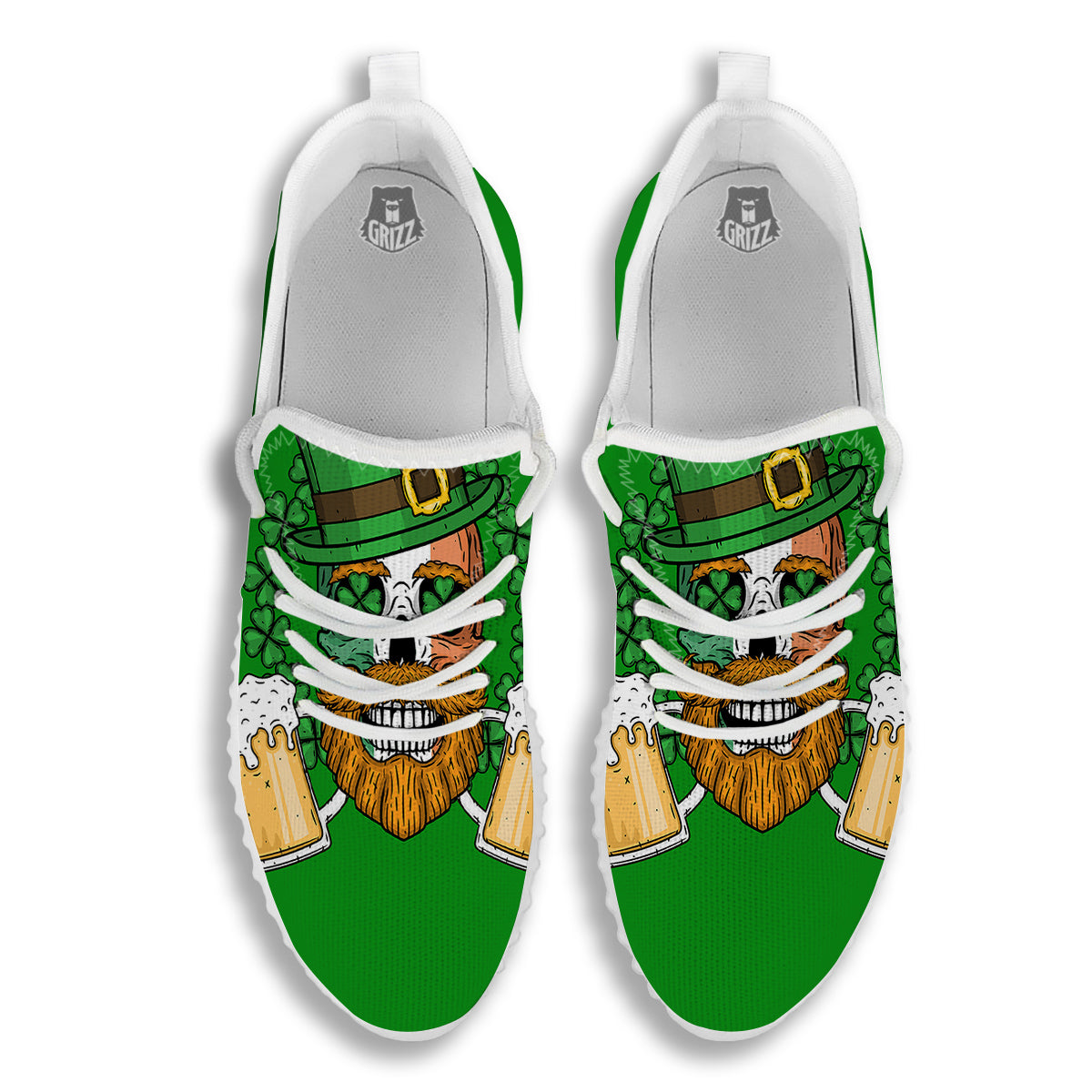 Beer And Clover St. Patrick's Day Print White Walking Shoes-grizzshop