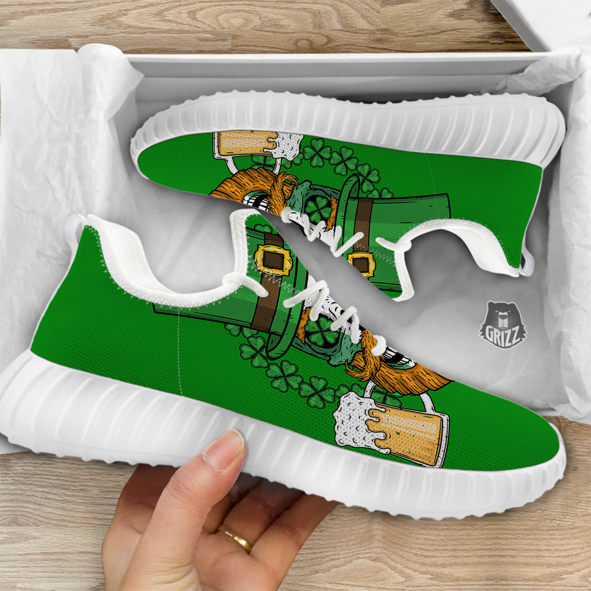 Beer And Clover St. Patrick's Day Print White Walking Shoes-grizzshop