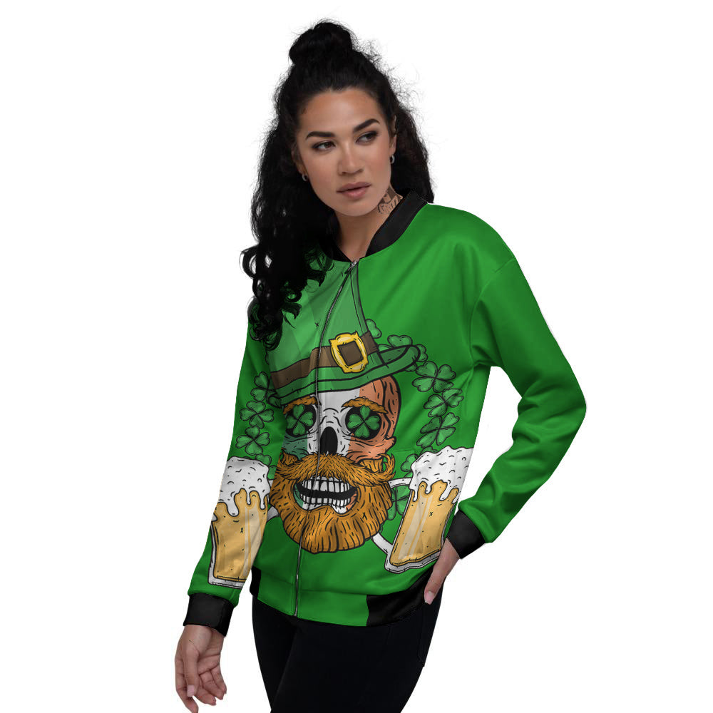 Beer And Clover St. Patrick's Day Print Women's Bomber Jacket-grizzshop