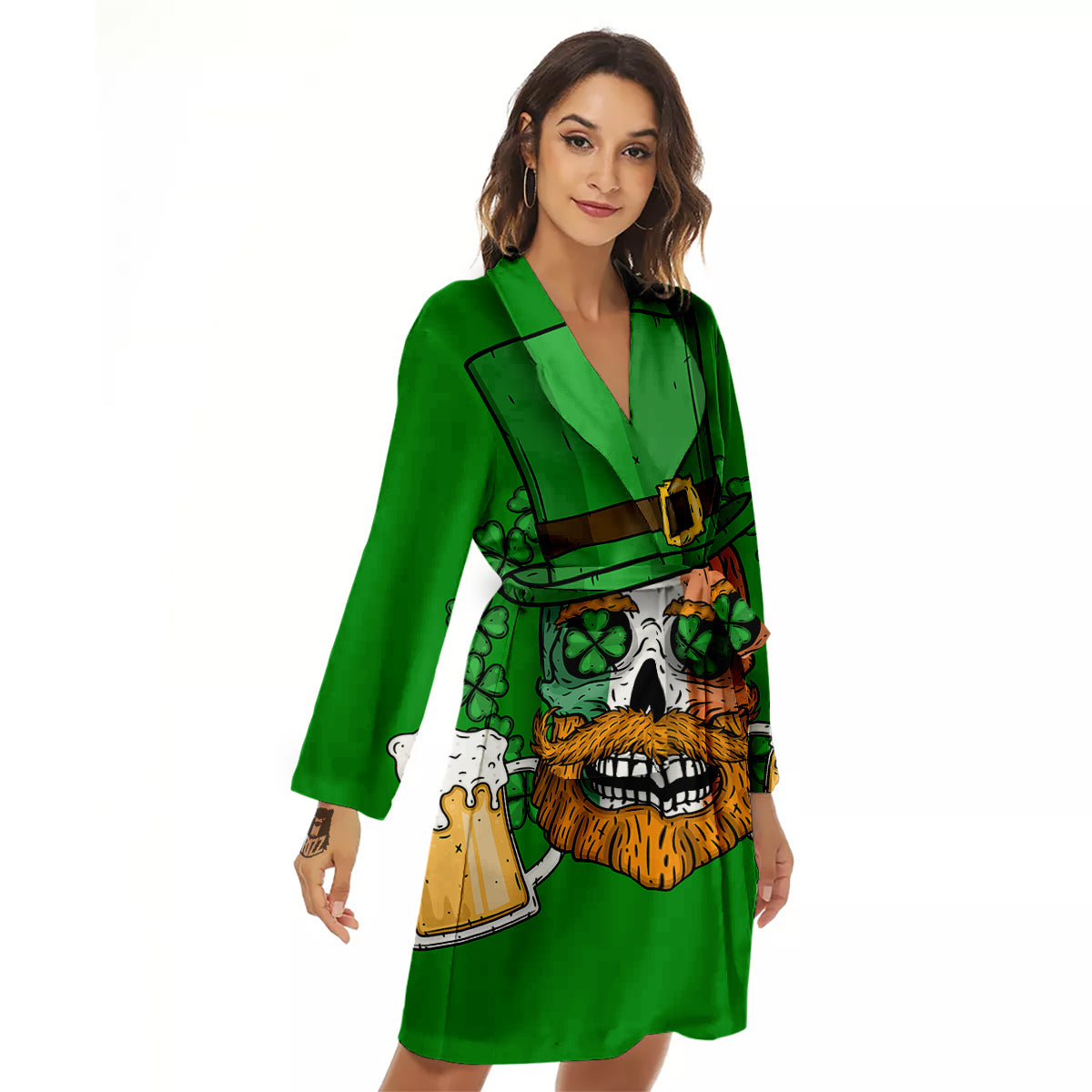 Beer And Clover St. Patrick's Day Print Women's Robe-grizzshop