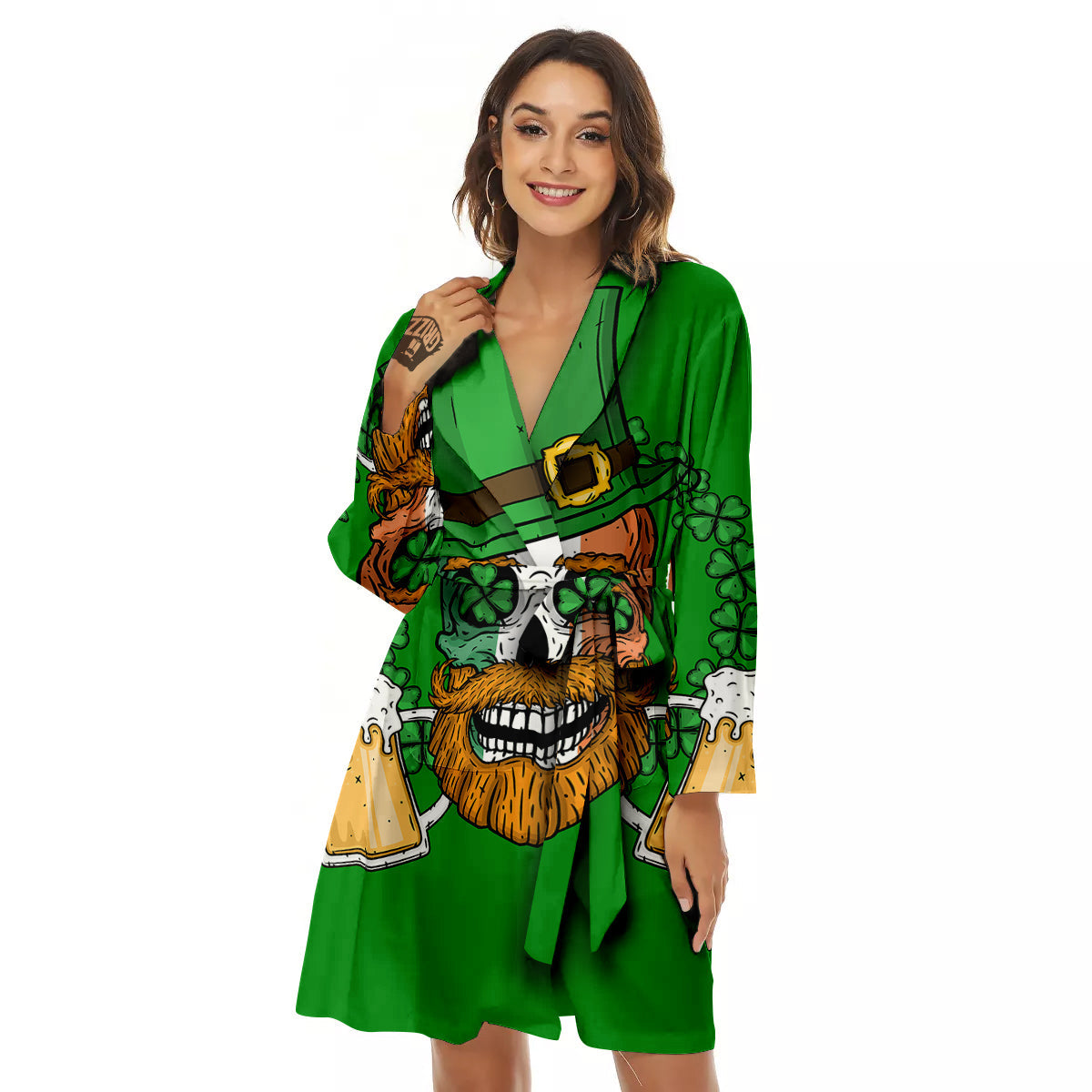 Beer And Clover St. Patrick's Day Print Women's Robe-grizzshop