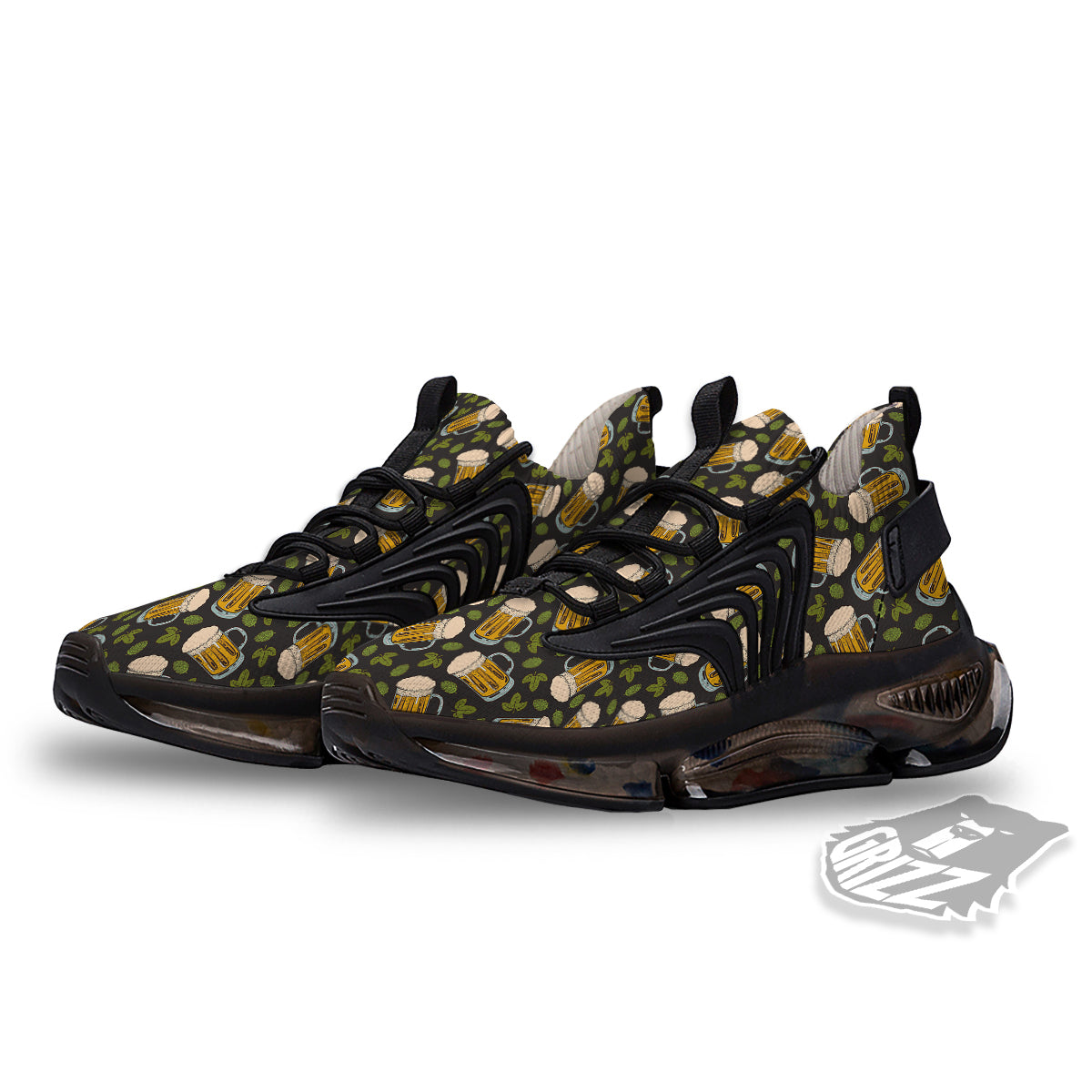 Beer And Hop Cone Leaf Print Pattern Black Gym Shoes-grizzshop