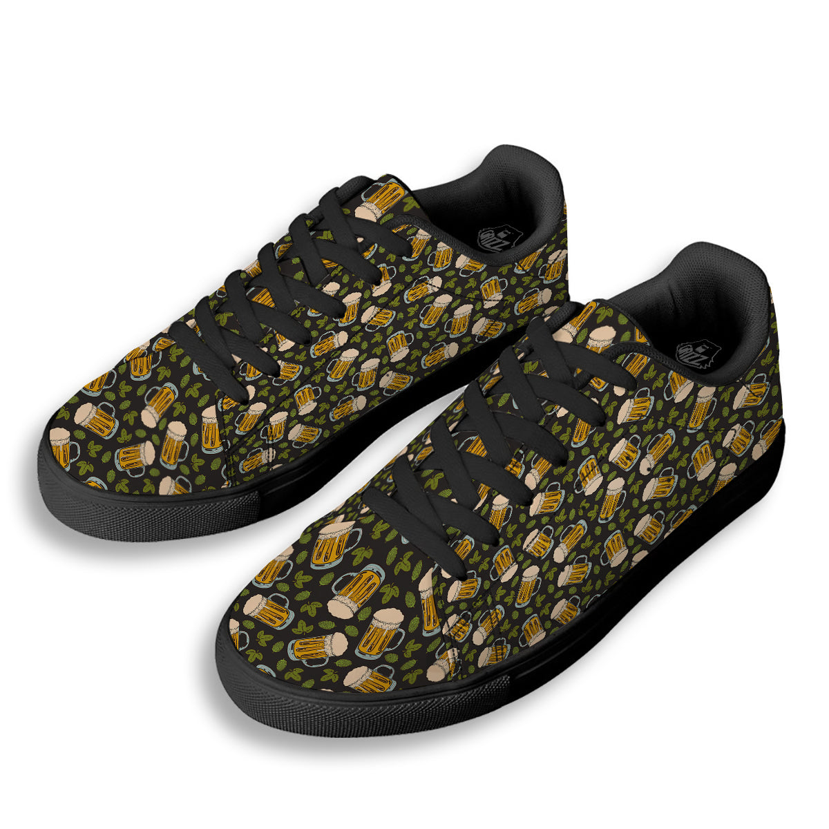 Beer And Hop Cone Leaf Print Pattern Black Low Top Sneakers-grizzshop