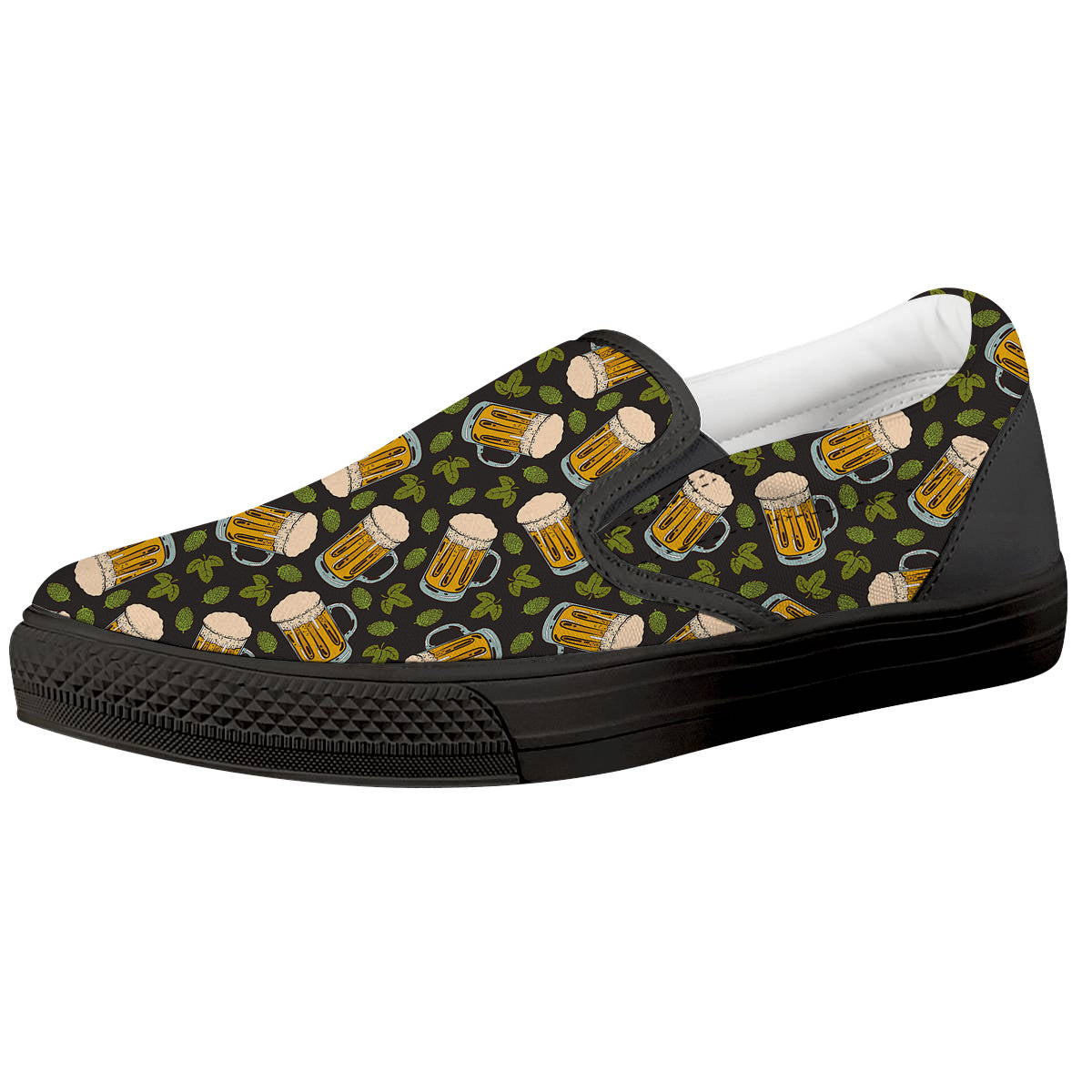 Beer And Hop Cone Leaf Print Pattern Black Slip On Shoes-grizzshop