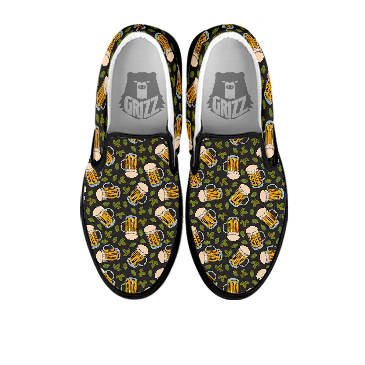 Beer And Hop Cone Leaf Print Pattern Black Slip On Shoes-grizzshop