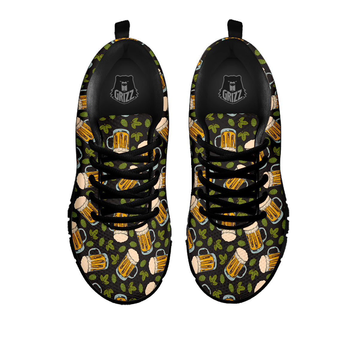 Beer And Hop Cone Leaf Print Pattern Black Sneaker-grizzshop