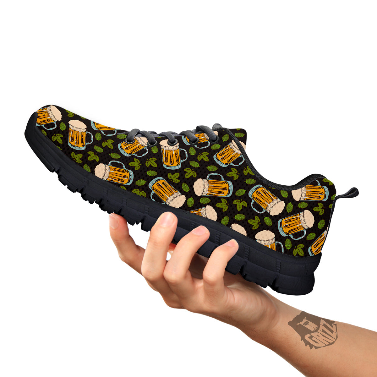 Beer And Hop Cone Leaf Print Pattern Black Sneaker-grizzshop