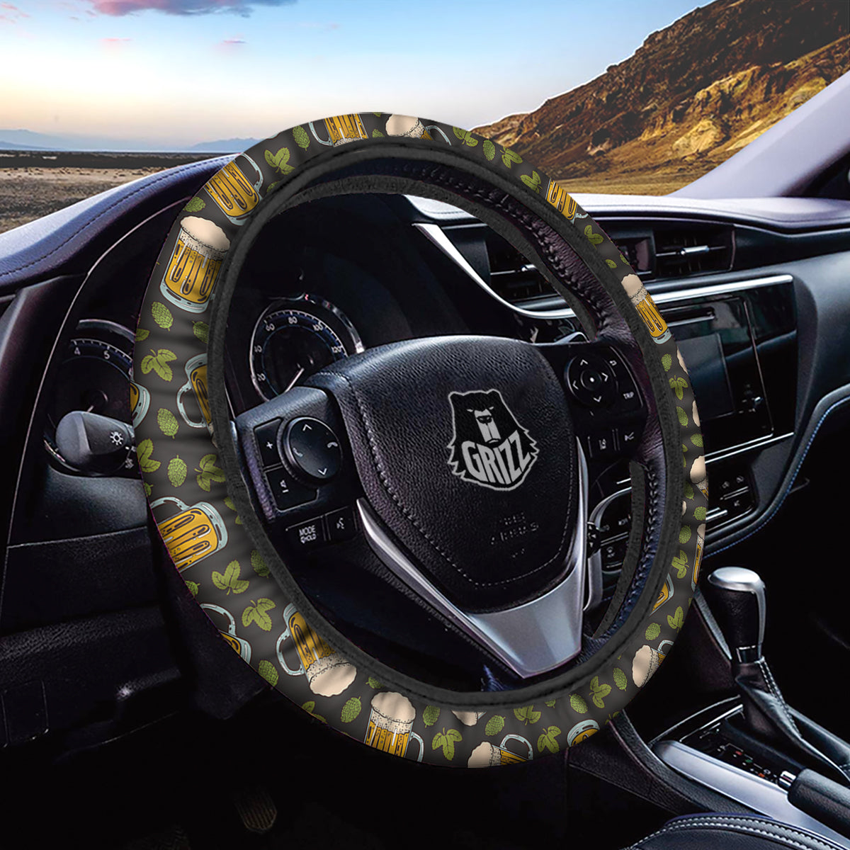 Beer And Hop Cone Leaf Print Pattern Car Steering Wheel Cover-grizzshop