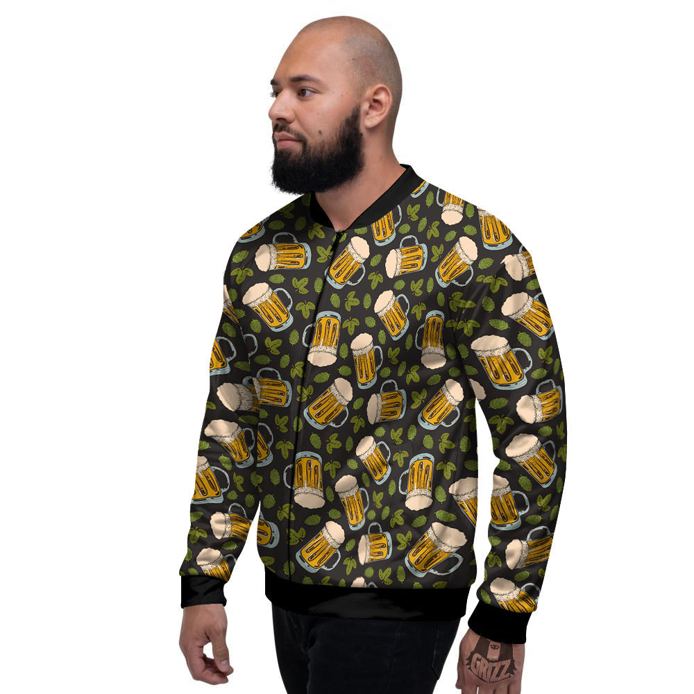 Beer And Hop Cone Leaf Print Pattern Men's Bomber Jacket-grizzshop