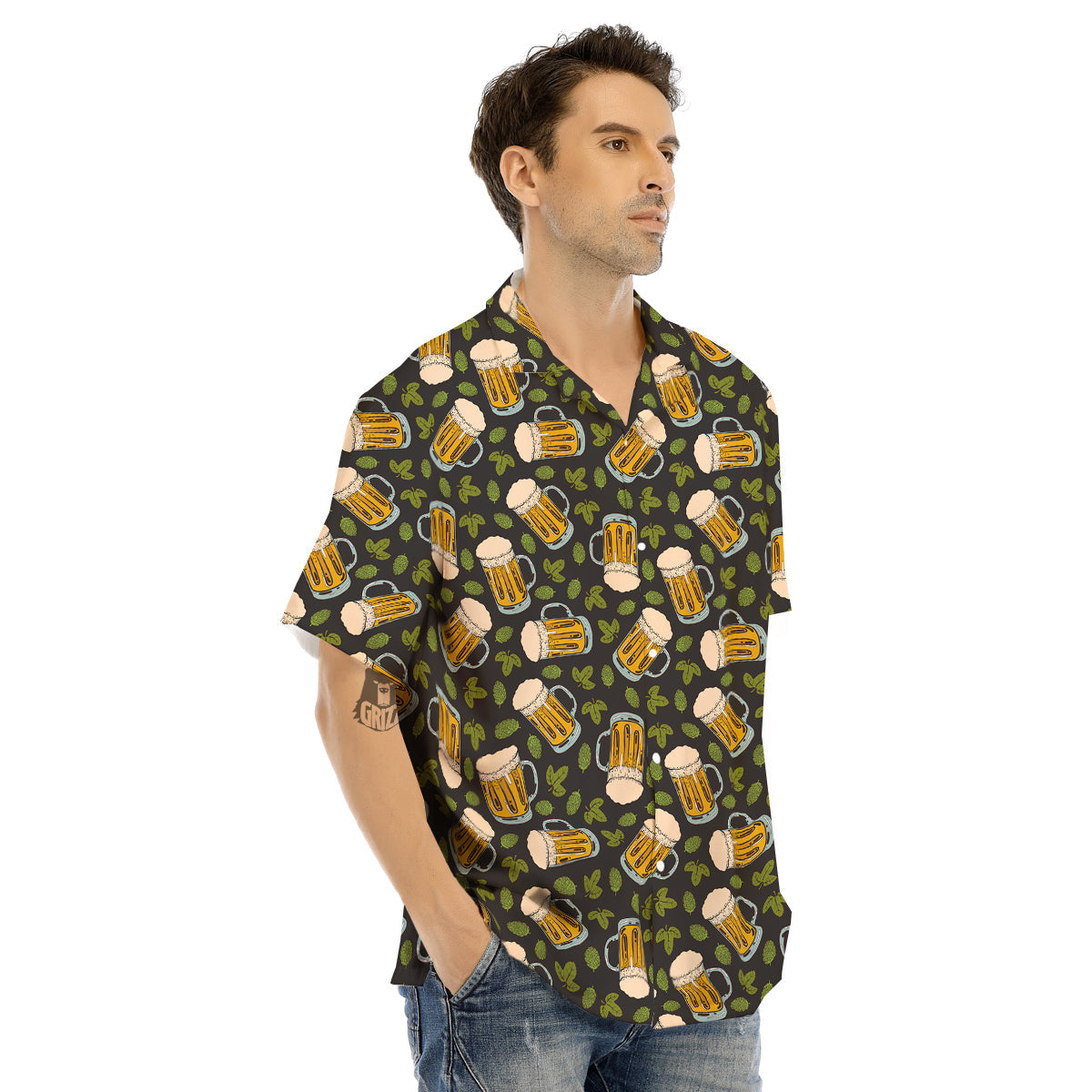 Beer And Hop Cone Leaf Print Pattern Men's Hawaiian Shirt-grizzshop
