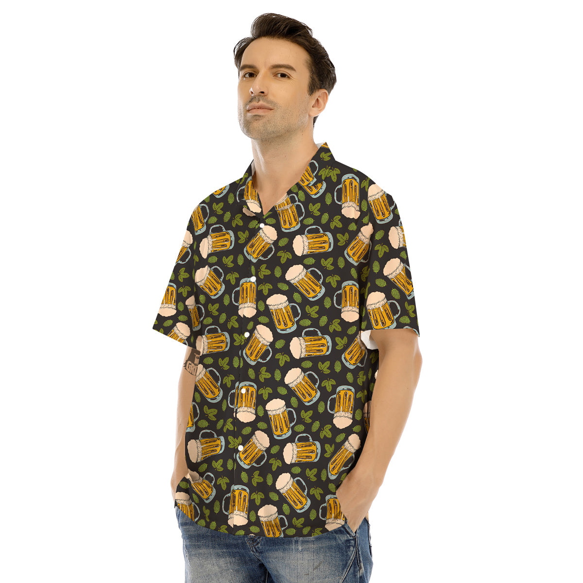 Beer And Hop Cone Leaf Print Pattern Men's Hawaiian Shirt-grizzshop
