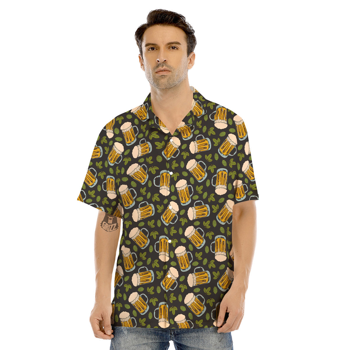 Beer And Hop Cone Leaf Print Pattern Men's Hawaiian Shirt-grizzshop