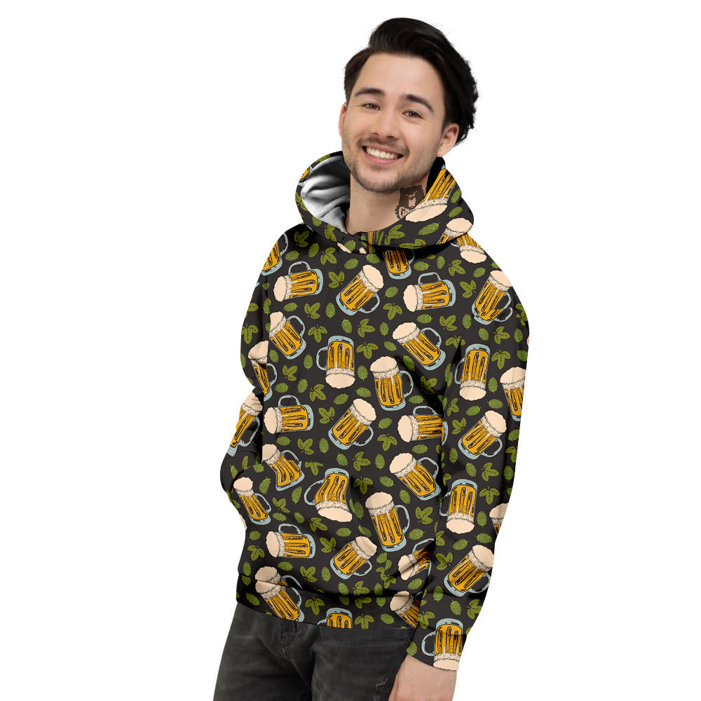 Beer And Hop Cone Leaf Print Pattern Men's Hoodie-grizzshop