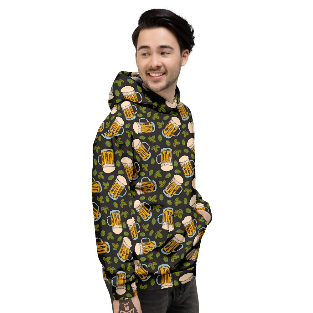Beer And Hop Cone Leaf Print Pattern Men's Hoodie-grizzshop